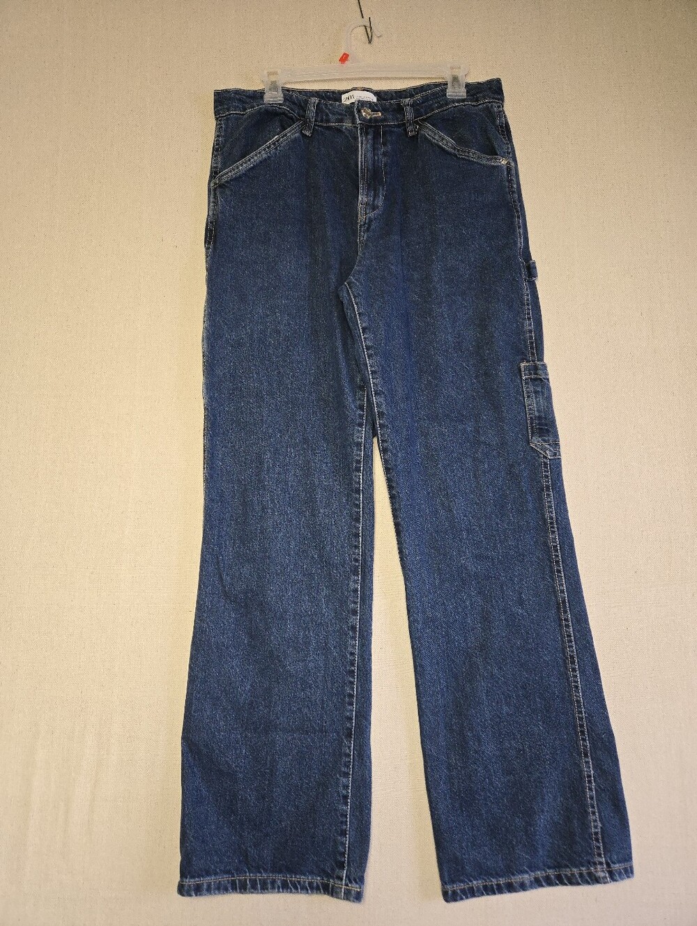 Zara Women's Dark Blue Relaxed Carpenter Jeans 100% Cotton